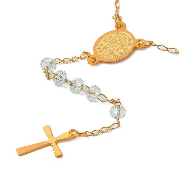 304 Stainless Steel & Glass Rosary Bead Necklaces for Women