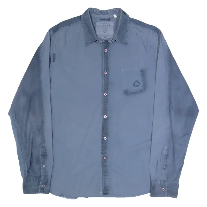 GUESS Mens Plain Shirt Blue Long Sleeve 2XL