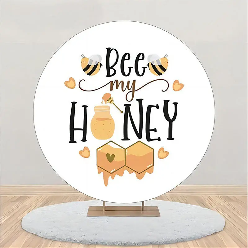 Bee My Honey Cute Heart Circle Baby Shower Backdrop - Aperturee