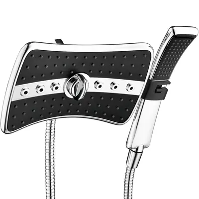 BRIGHT SHOWERS Dual Shower Head Combo Set, Handheld Showerhead Rainfall Shower Head Combo with Black Face, 60 Inch Long Stain...