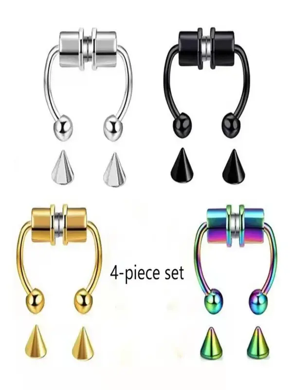 4pcs/set Unisex Punk Style Rivet Design Nose Ring, Trendy Magnetic Nose Ring Without Piercing, Fashionable Body Jewelry for W...