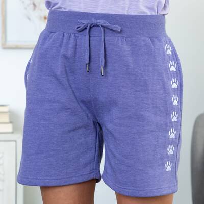 Path of Paws Embroidered Shorts with Pockets - Turquoise - XL