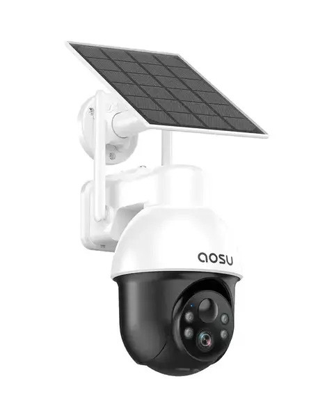 AOSU Solar Security Camera Wireless Outdoor with Panoramic PTZ, Human Auto Tracking, 2K Night Vision, Light and Sound Alarm, ...