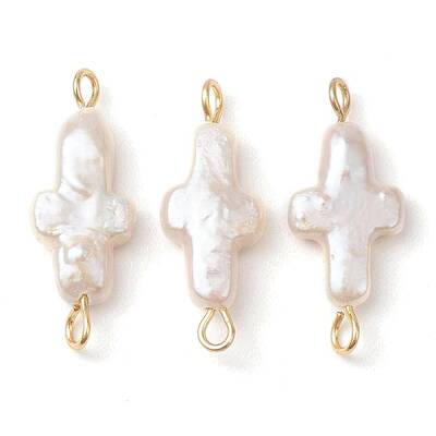 Natural Keshi Pearl Cross Links Connector Charms