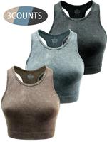 Women's Solid Sports Crop Vest, Casual Active Sporty Sleeveless Racer Back Tank Top for Yoga Gym Workout, Ladies Sportswear f...