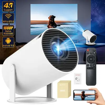 Portable Projector, Auto Keystone Correction Mini Projector, 4K/ 200 ANSI Smart Projector with 2.4/5G WiFi, BT 5.0, 130 Inch ...