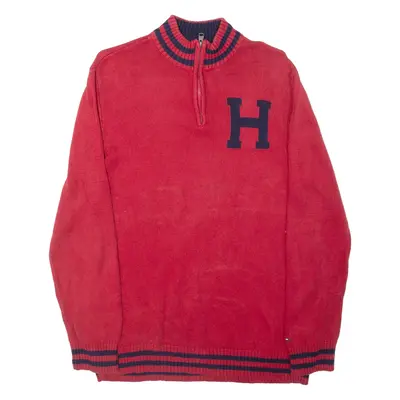 TOMMY HILFIGER Boys Jumper Red 1/4 Zip Tight Knit XL