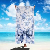 Floral & Bow Pattern Beach Towel, Soft Quick Drying Towel, Sunscreen Comfortable Beach Towel for Camping, Surfing, Bathing, O...