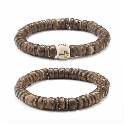 Flat Round Coconut Beads Stretch Bracelets Set