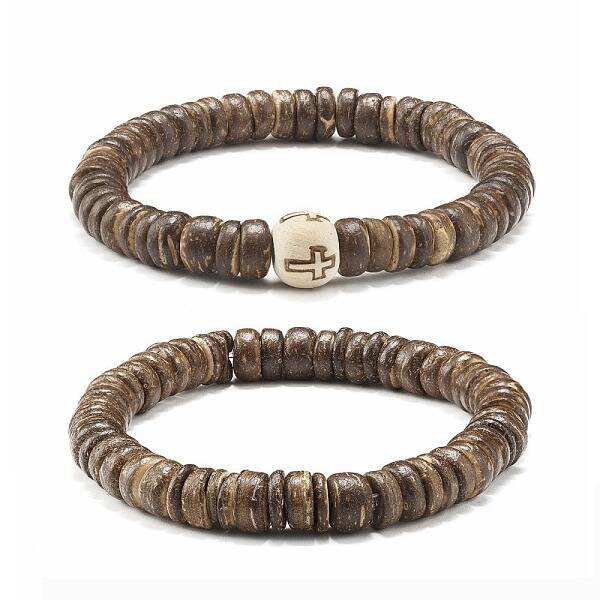 Flat Round Coconut Beads Stretch Bracelets Set