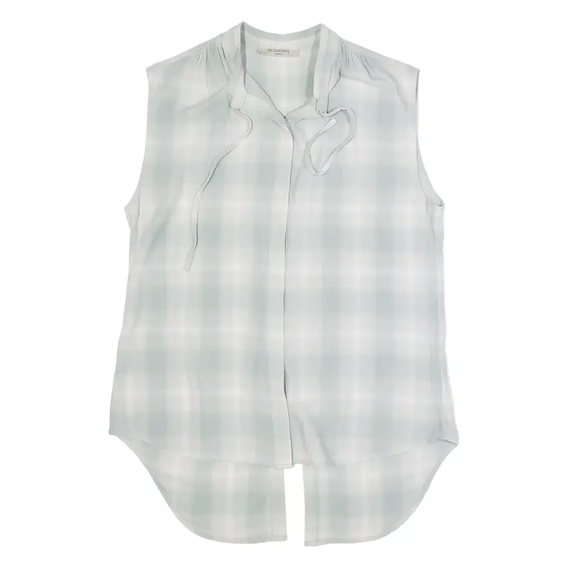 ALL SAINTS Womens Printed Top Blue V-Neck Sleeveless Check S