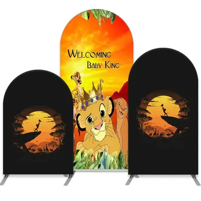 Aperturee Cartoon Flim Lion Theme Black Orange Arch Backdrop Kit | Custom Arched Wall Covers | Chiara Wall Backdrop Diy | Rou...