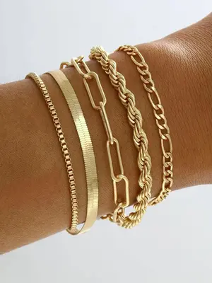 5pcs/set Street Fashion Chain Bracelet for Party, Twist Design Hand Jewelry for Girl Boys, Elegant All-match Fashion Accessor...