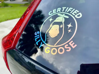 Certified Silly Goose On Board Holographic Bumper Car Window Transfer Sticker decals, Cute Duck Goose Meme Sticker Weather Pr...