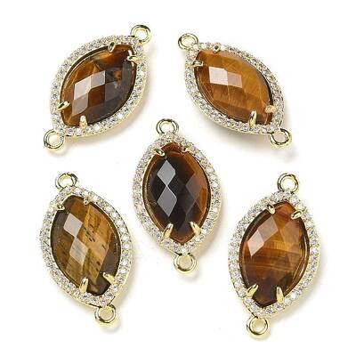 Natural Tiger Eye Faceted Horse Eye Connector Charms