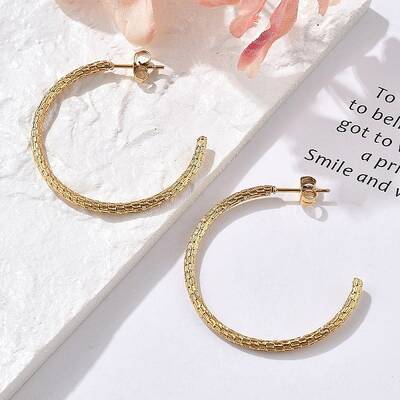 304 Stainless Steel Twist C-Shaped Stud Earrings