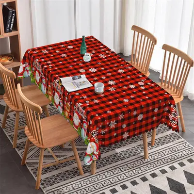 Black Red Plaid Santa Snowflake Christmas Tablecloth - Aperturee