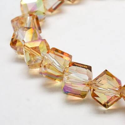 Full Rainbow Plated Crystal Glass Cube Beads