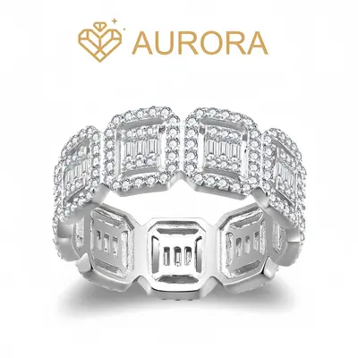 【#115 Royal Grid】Moissanite Stackable band ring enhancer Ring Band with 925 Sterling Silver Synthetic Moissanite