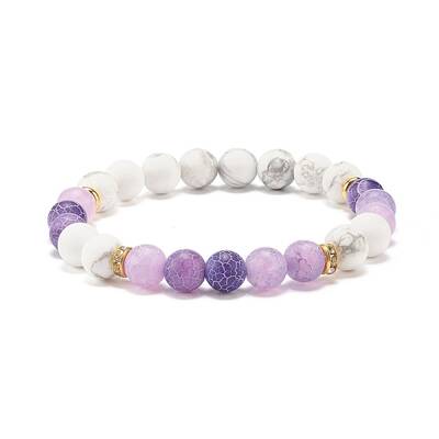 Natural Weathered Agate(Dyed) & Howlite Round Beaded Stretch Bracelet