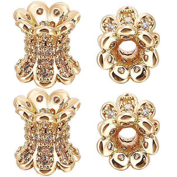 Beebeecraft 1 Box 8Pcs Double Sided Spacer Beads 18K Gold Plated Brass Cubic Zirconia Flower Beads Caps for DIY Jewellery Mak...