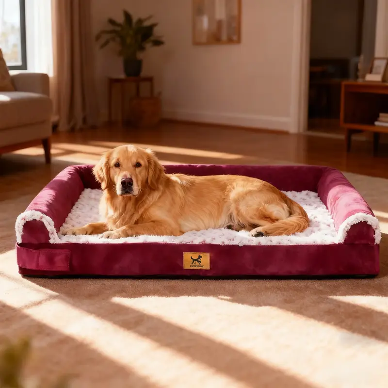 XXL Orthopedic Memory Foam Home Dog Bed Rose Pink Waterproof Bolster Couch with Removable & Washable Cover for Large Dogs Uni...