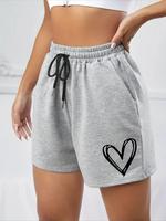 Womenswear Heart Print Drawstring Waist Comfort Shorts, Casual Loose Elastic Waist Pocket Track Shorts for Daily Wear, Ladies...
