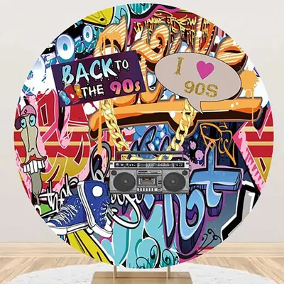 I Love 90s Exaggerated Graffiti Disco Round Backdrop - Aperturee