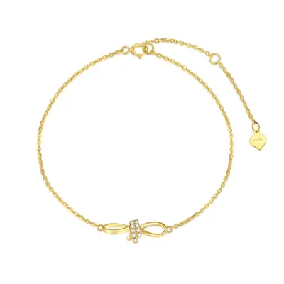 14K Gold Diamond Bow & Heart Charm Bracelet