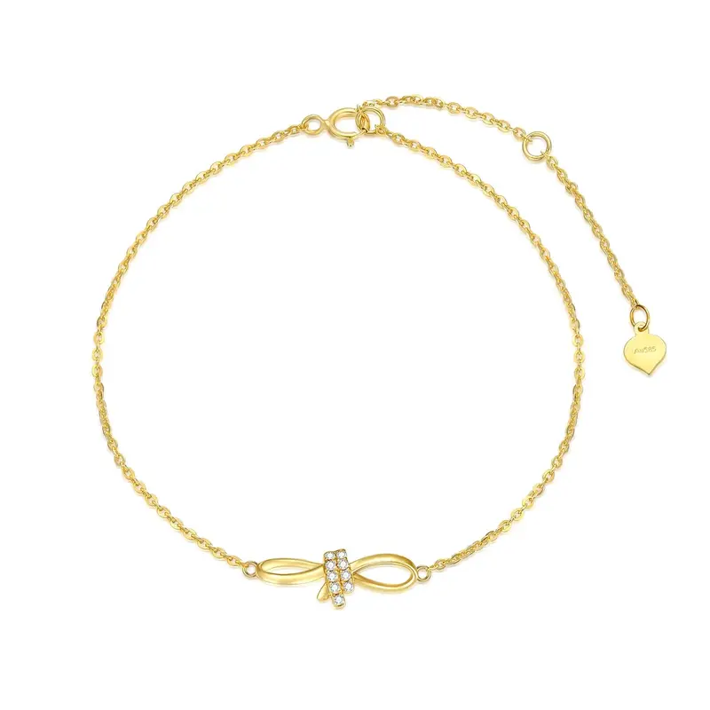 14K Gold Diamond Bow & Heart Charm Bracelet