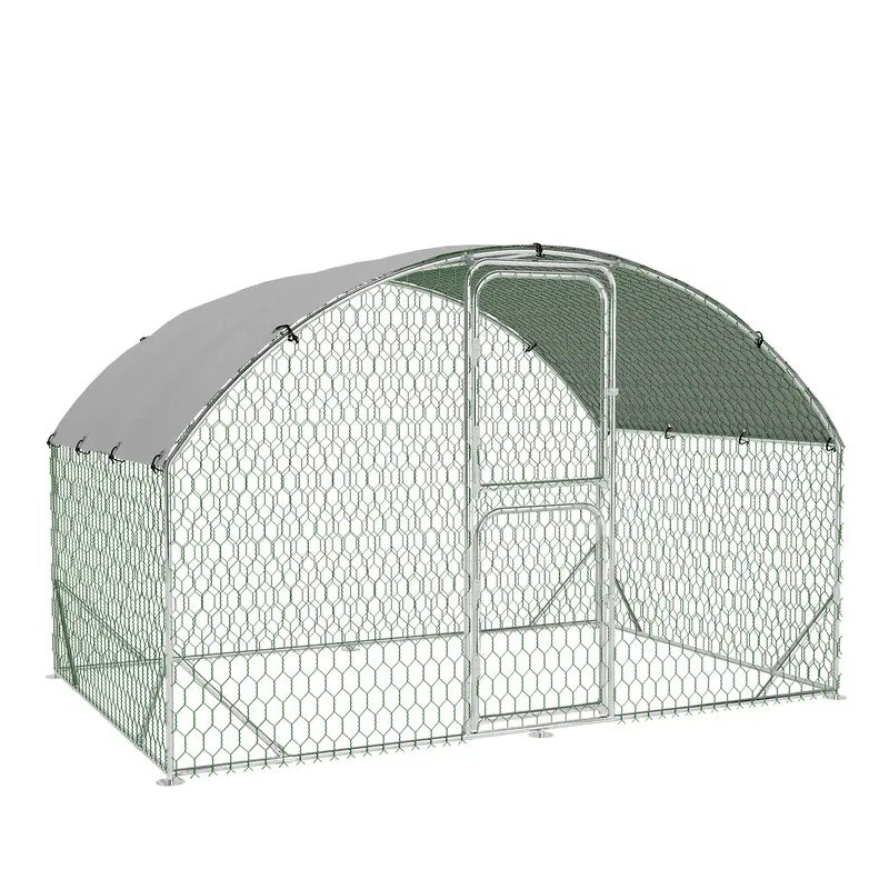 Garvee Heavy Duty Metal Chicken Coop with Run and Upgraded Dome Roof – Outdoor Walk-In Poultry Cage, Waterproof UV-Resistan...
