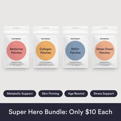 Kind Patches Super Hero Bundle: Berberine, Collagen, NAD+, Stress Down Patches, Natural Ingredients, Vegan