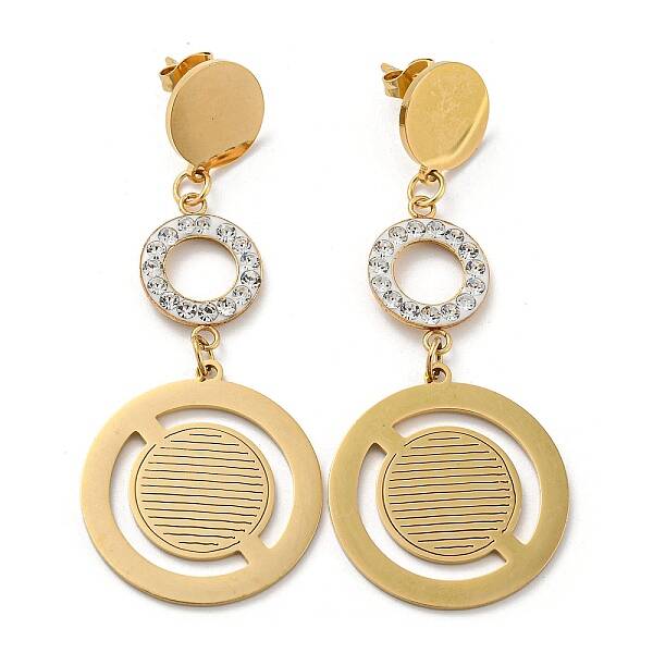 Ion Plating(IP) Golden 304 Stainless Steel Geometry Dangle Stud Earrings