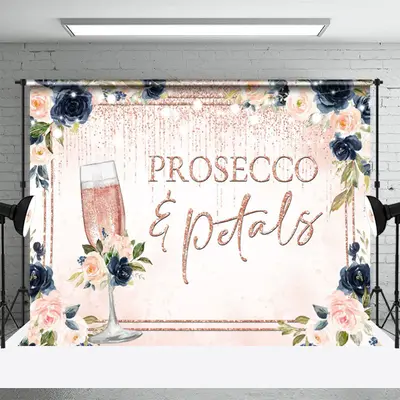 Prosecco Petals Pink Floral Bridal Shower Backdrop - Aperturee