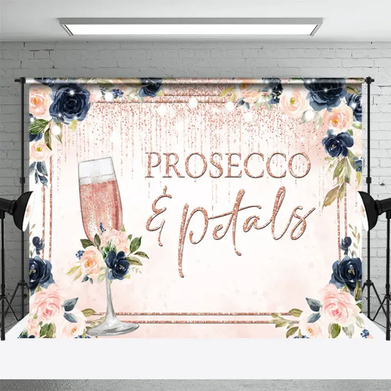 Prosecco Petals Pink Floral Bridal Shower Backdrop - Aperturee