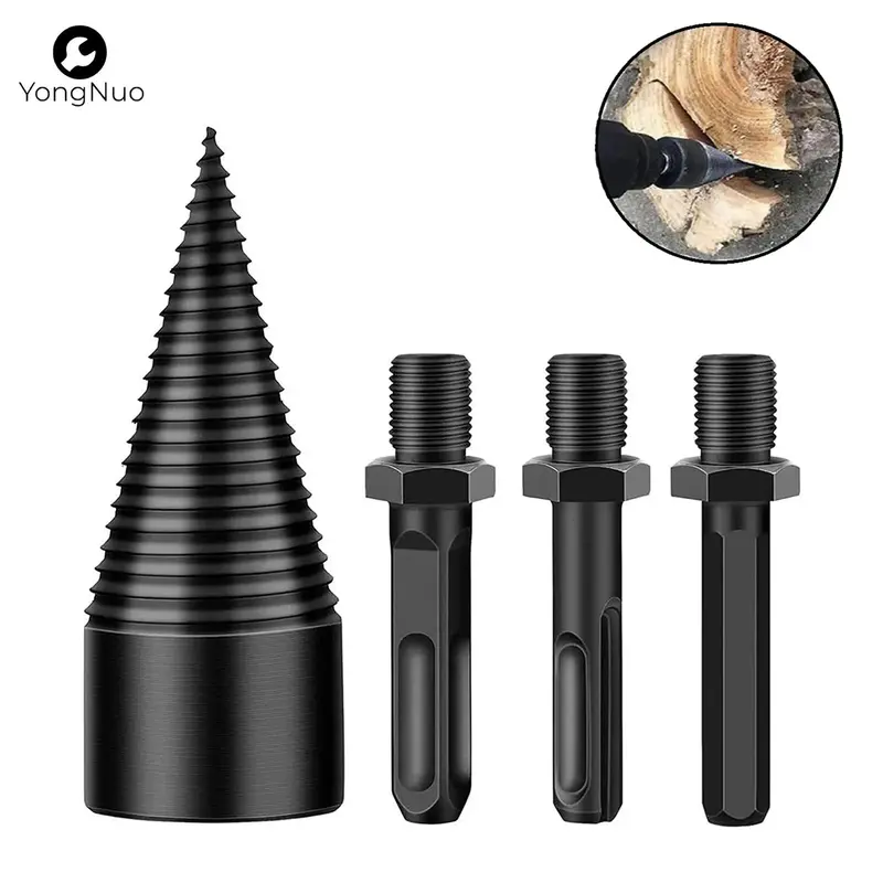Round/Square/Hex 32mm Firewood Log Splitter Drill Bit, Removable Cones Kindling Wood Splitting Logs Drill Bit, Heavy Duty E...