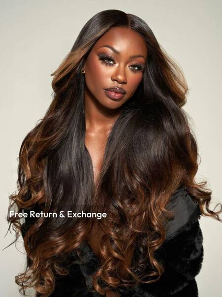 UNice 7x5 Bye Bye Knots Wig Glueless Lace Black to Chestnut Brown Ombre Loose Wave Wig With Bleached Knots 150% Density