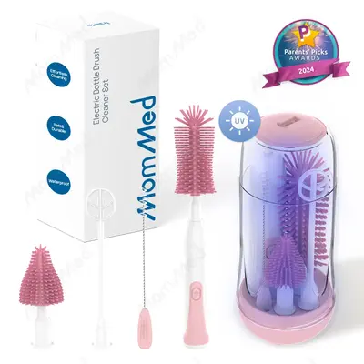 MomMed Electric Bottle Brush Set - 2 Modes & 360° Rotation, Waterproof Bless Bottle Baby Bottle Cleaner with Silicone Brushe...