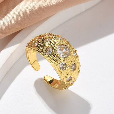 Brass Micro Pave Clear Cubic Zirconia Cuff Rings for Women