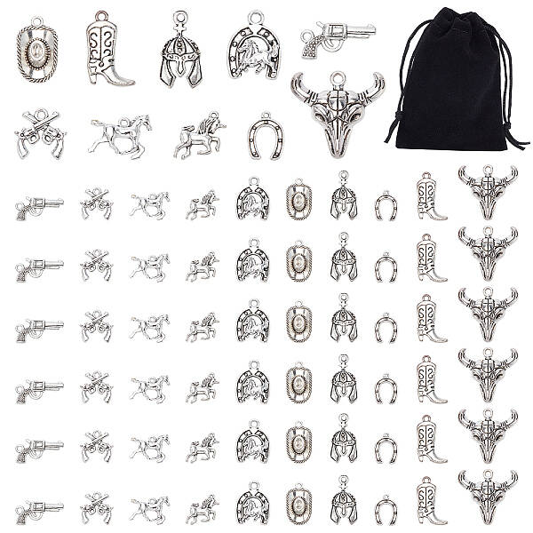 80Pcs 10 Style Tibetan Style Alloy Pendants