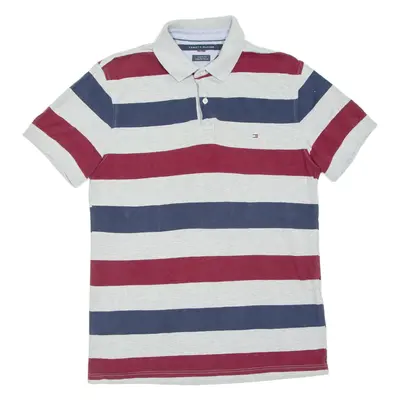 TOMMY HILFIGER Custom Fit Mens Polo Shirt Maroon Striped L