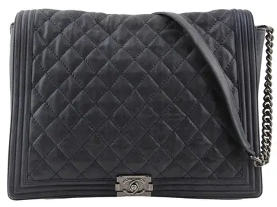 Pre-owned CHANEL Leather Shoulder Bags Large Quilted Soft Boy Flap Bag