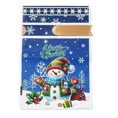 Christmas Snowman Plastic Packing Pouches Drawstring Bags