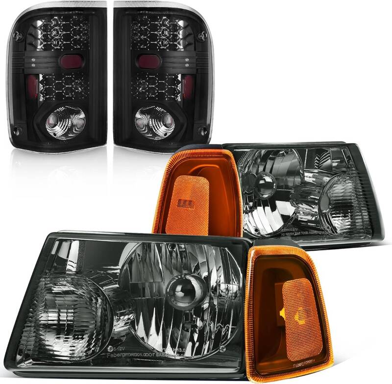 YITAMOTOR® Headlight Assembly Taillights Combo Compatible with Ford Ranger 2001-2005 Smoke Housing Replacement Headlights + ...