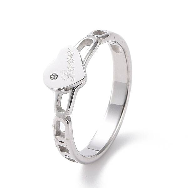 Crystal Rhinestone Heart with Word Love Finger Ring