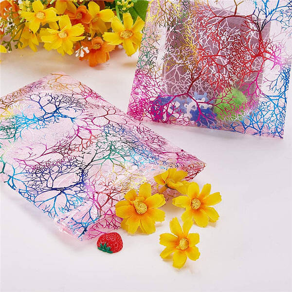 Rectangle Printed Organza Drawstring Bags