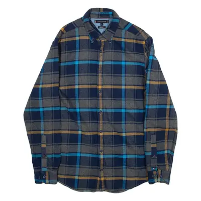 TOMMY HILFIGER Regular Fit Mens Flannel Shirt Blue Check Long Sleeve M