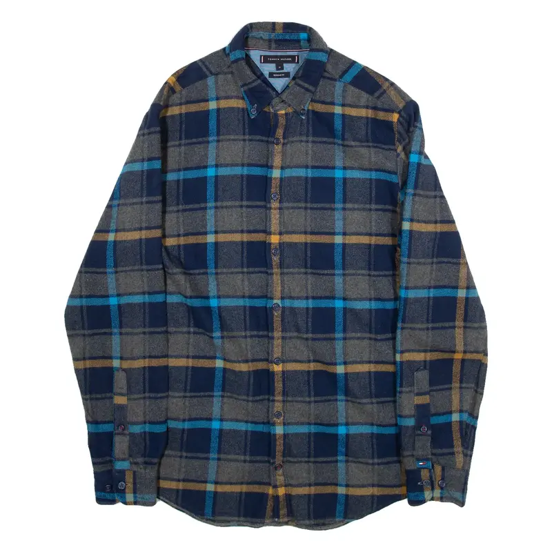 TOMMY HILFIGER Regular Fit Mens Flannel Shirt Blue Check Long Sleeve M