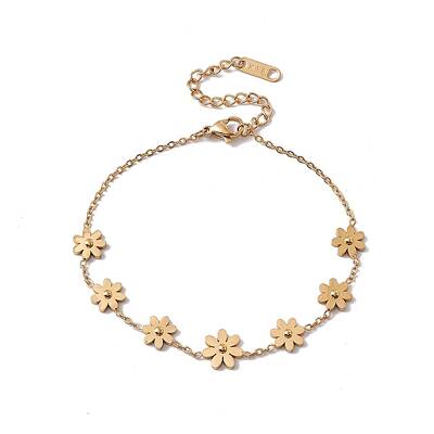 316 Stainless Steel Flowers Link Bracelet with Cable Chains for Women