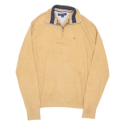 TOMMY HILFIGER Mens Jumper Beige 1/4 Zip Tight Knit M